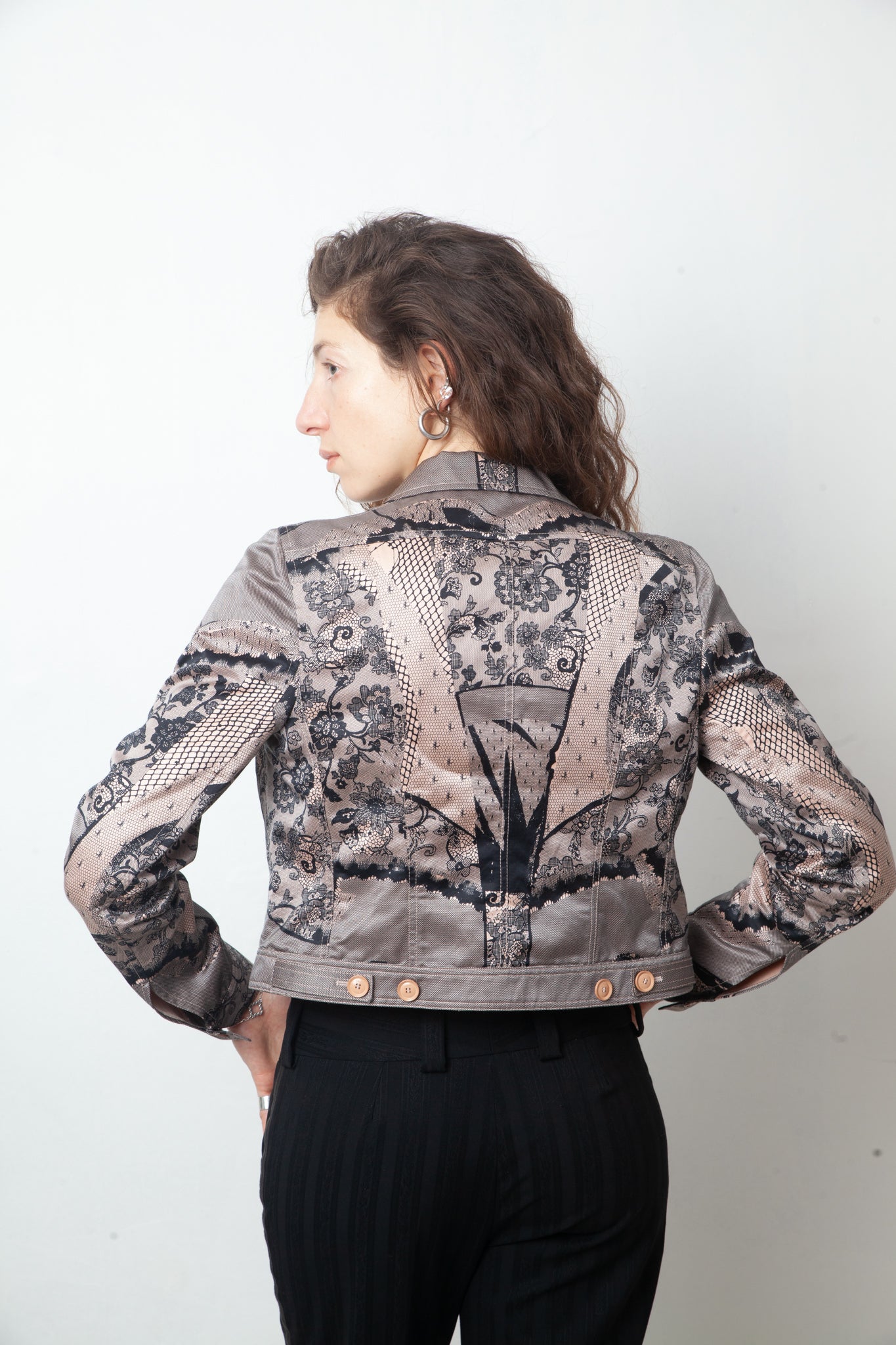 Christian Dior SS 2006 trompe l'oeil lace corset print pink and black jacket
