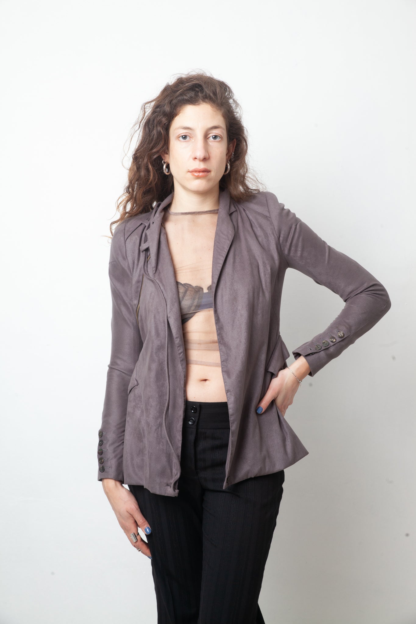 Tim van Steenbergen 2000's faux suede taupe draped blazer