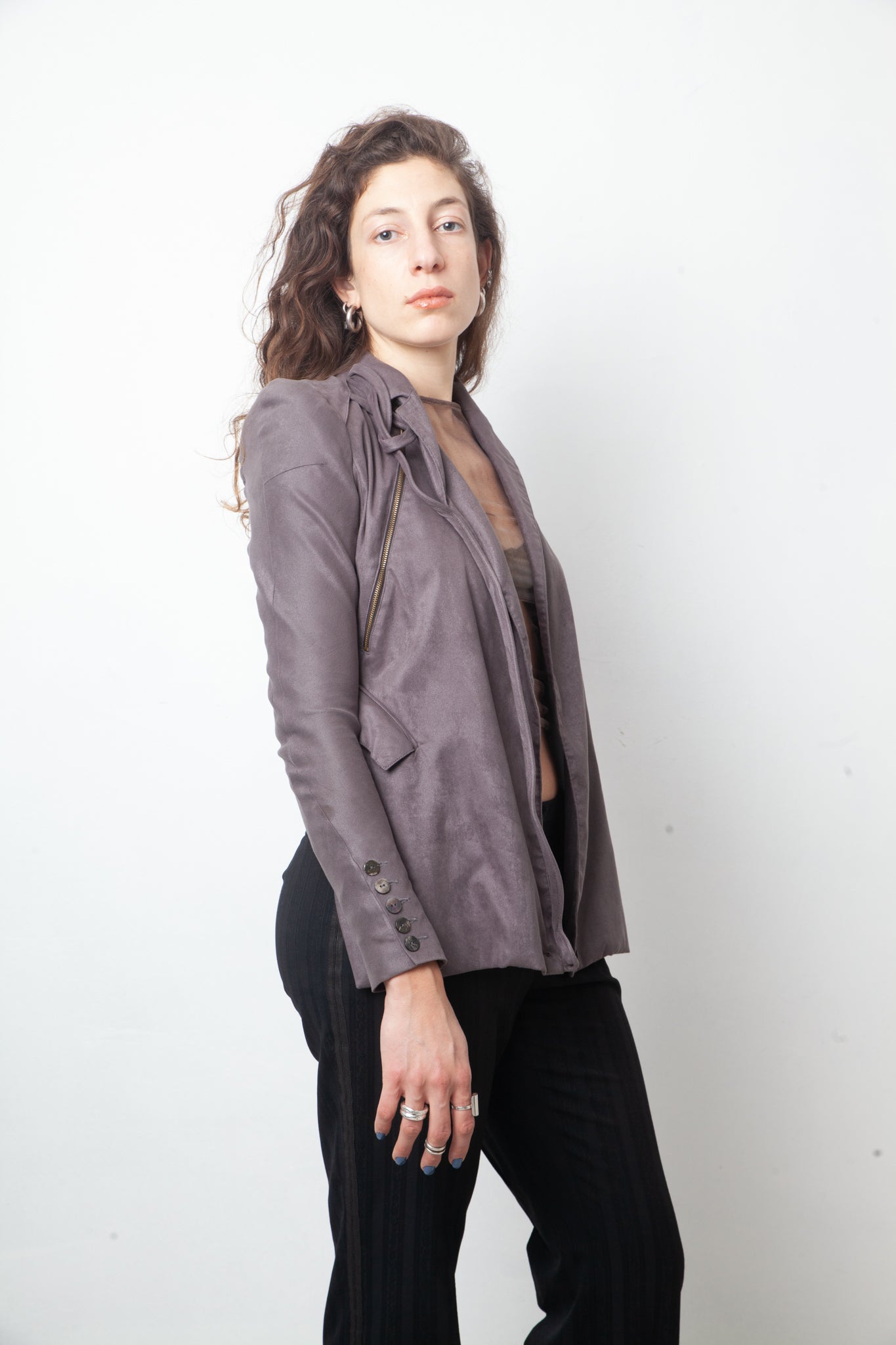 Tim van Steenbergen 2000's faux suede taupe draped blazer