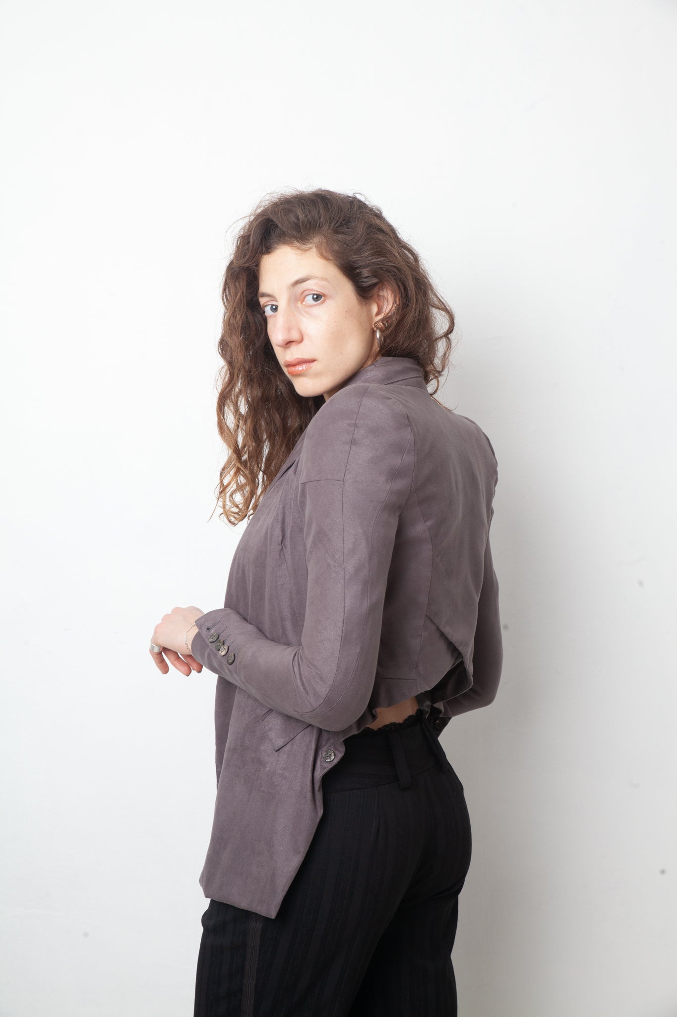 Tim van Steenbergen 2000's faux suede taupe draped blazer