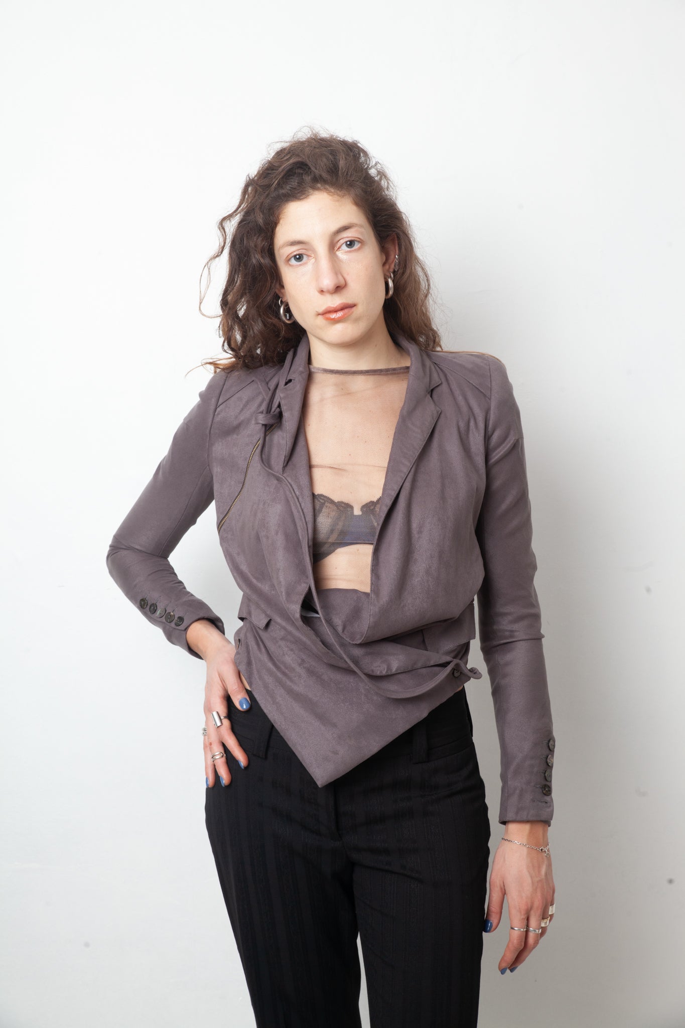 Tim van Steenbergen 2000's faux suede taupe draped blazer