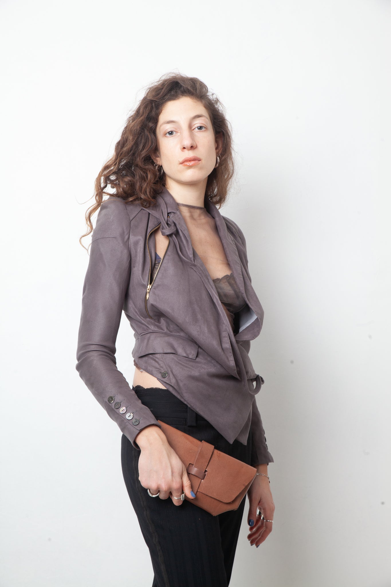 Tim van Steenbergen 2000's faux suede taupe draped blazer