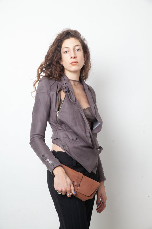 Tim van Steenbergen 2000's faux suede taupe draped blazer
