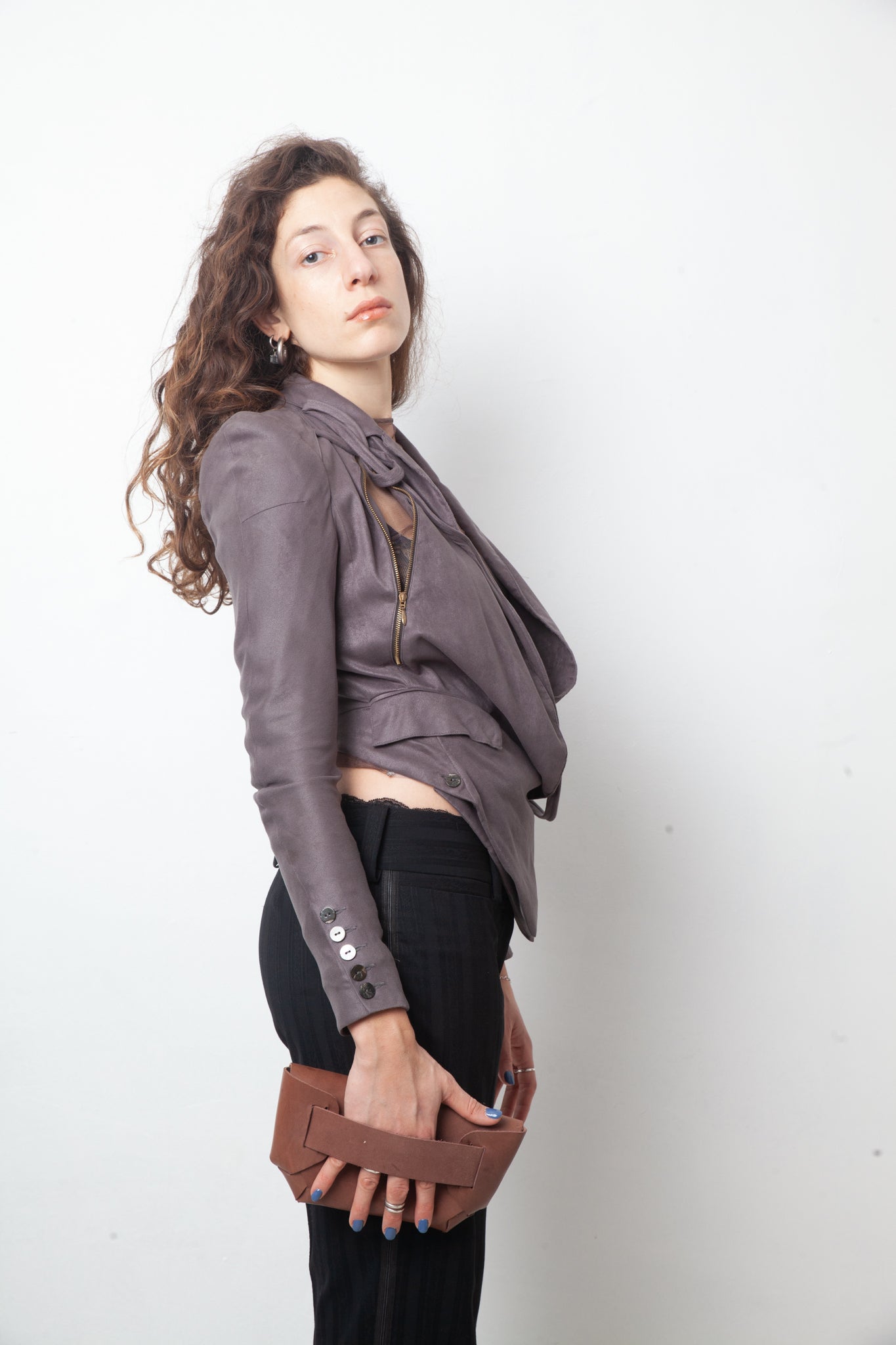 Tim van Steenbergen 2000's faux suede taupe draped blazer