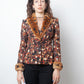 John Galliano 2000's feather print jacket with fur and lace collar and cuffs