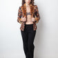 John Galliano 2000's feather print jacket with fur and lace collar and cuffs