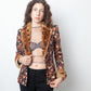 John Galliano 2000's feather print jacket with fur and lace collar and cuffs