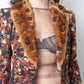 John Galliano 2000's feather print jacket with fur and lace collar and cuffs