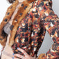 John Galliano 2000's feather print jacket with fur and lace collar and cuffs