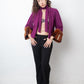 Dries van Noten FW 2005 fuchsia kimono jacket with belt and fur sleeves