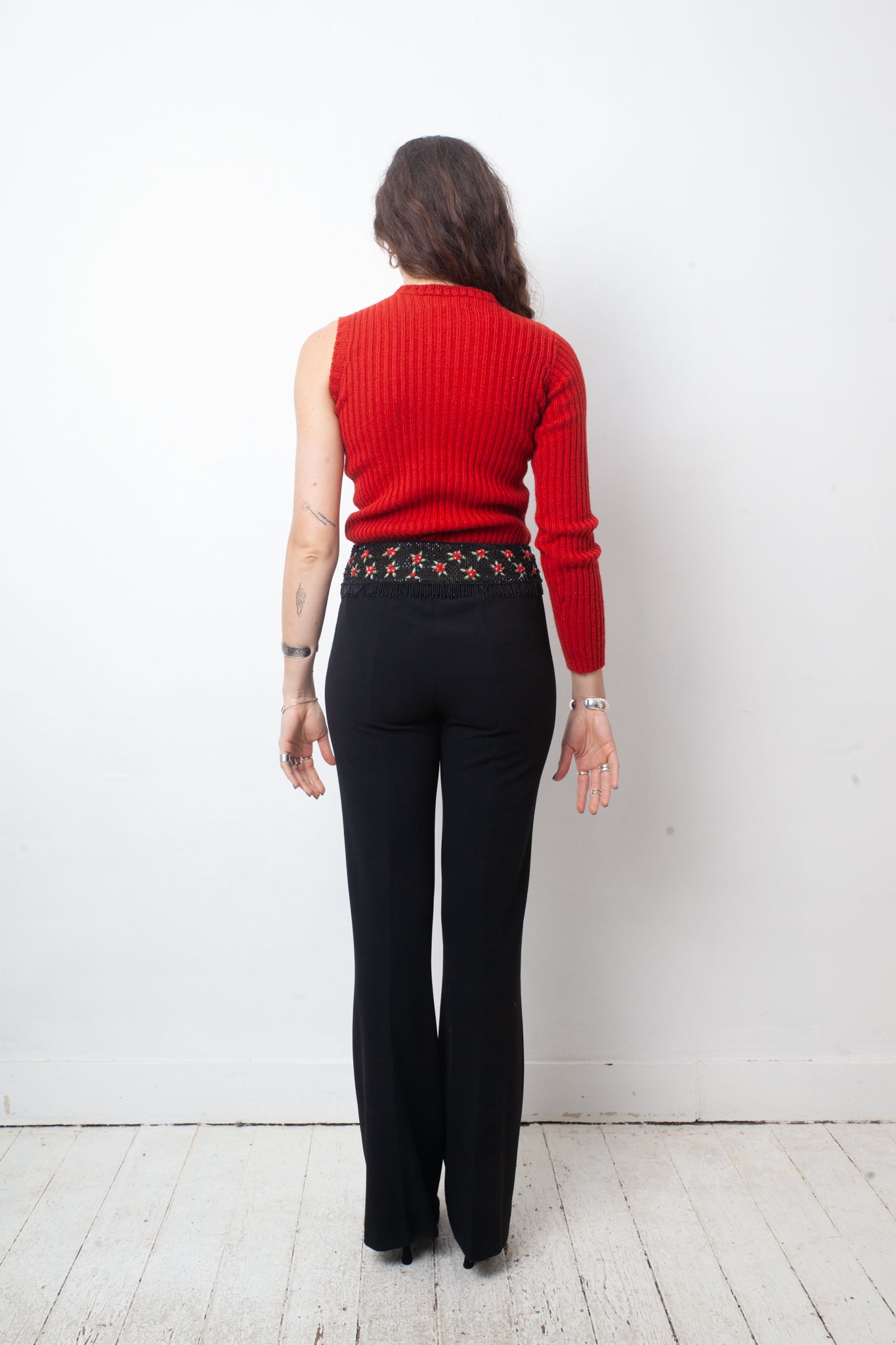 Walter van Beirendock 90's one sleeve red ribbed knit sweater