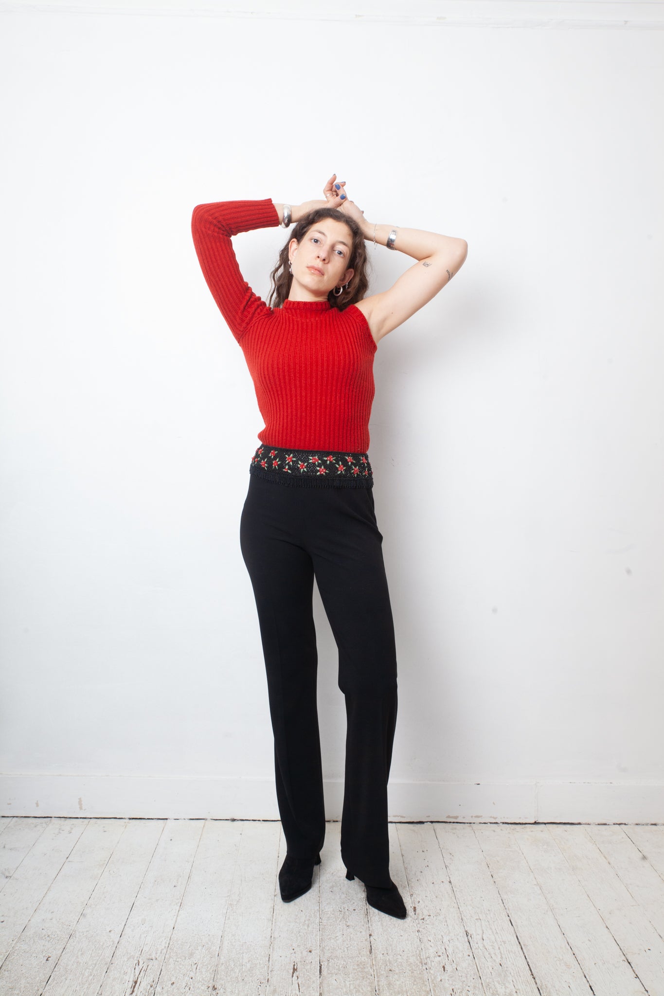 Walter van Beirendock 90's one sleeve red ribbed knit sweater