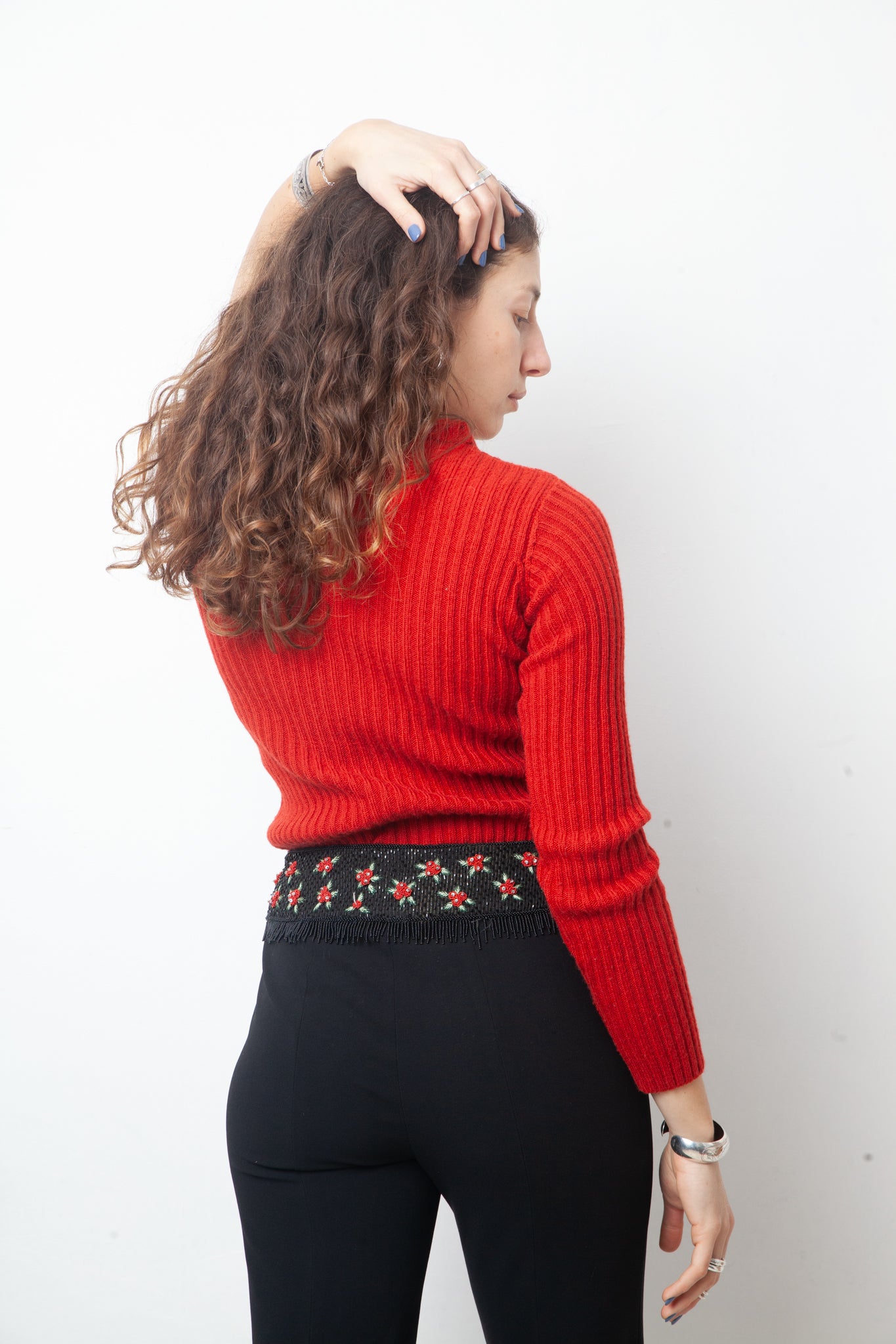 Walter van Beirendock 90's one sleeve red ribbed knit sweater