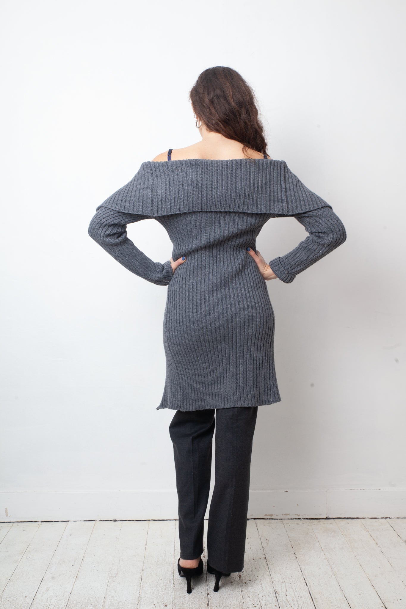 MM6 Margiela FW 2005 two way zipper grey ribbed knit long cardigan