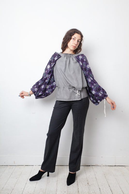 Comme des Garçons Spring 2008 glen check shirt with sequin sleeves and double hood