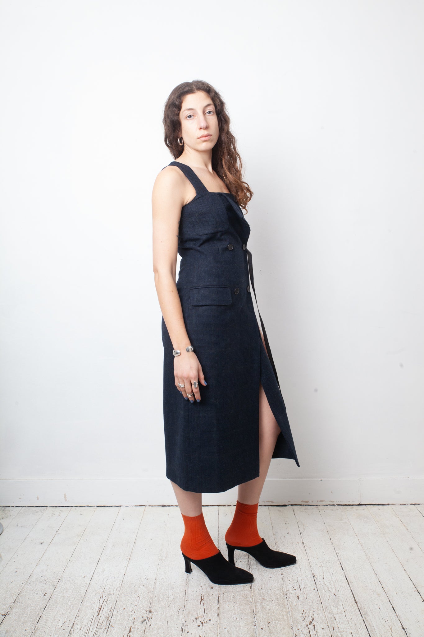 Maison Margiela white label FW 2014 dark blue wool tweed dress