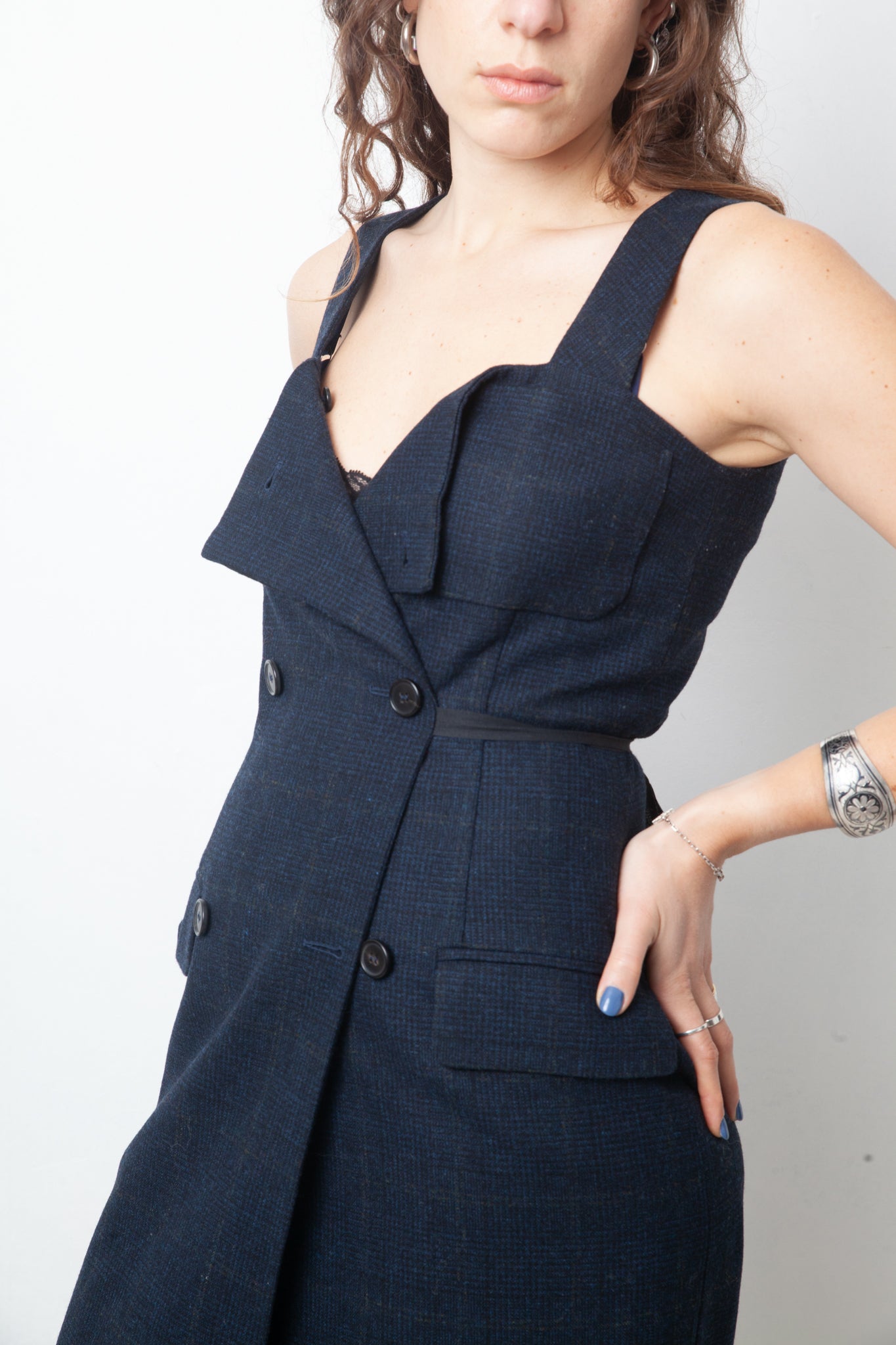 Maison Margiela white label FW 2014 dark blue wool tweed dress