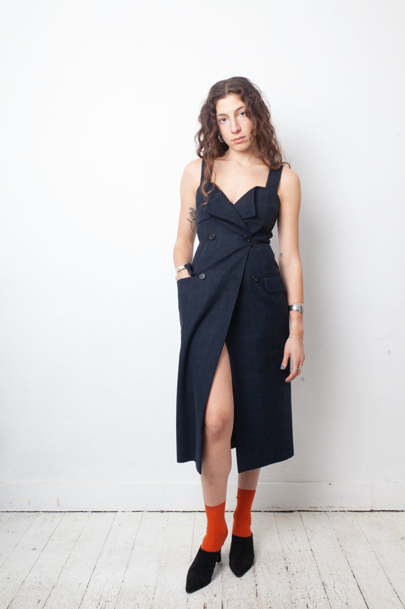 Maison Margiela white label FW 2014 dark blue wool tweed dress