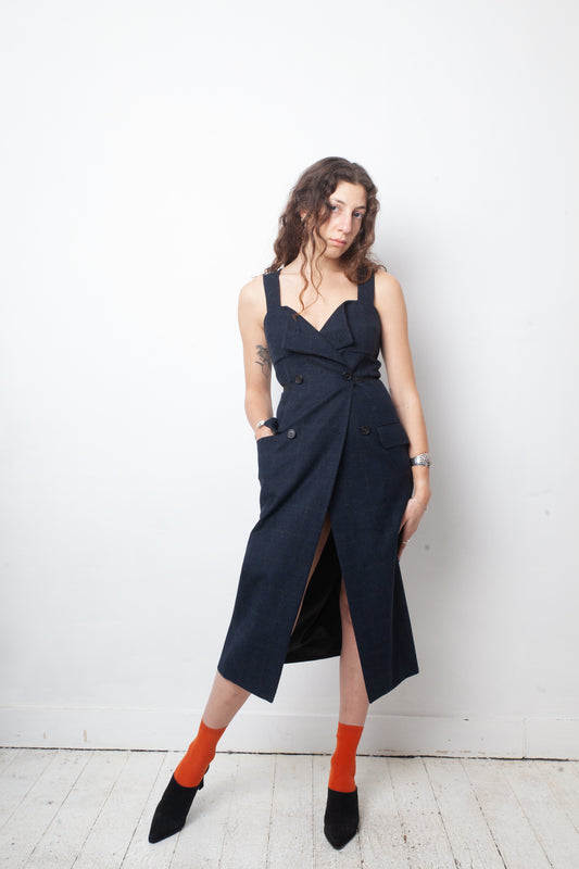 Maison Margiela white label FW 2014 dark blue wool tweed dress