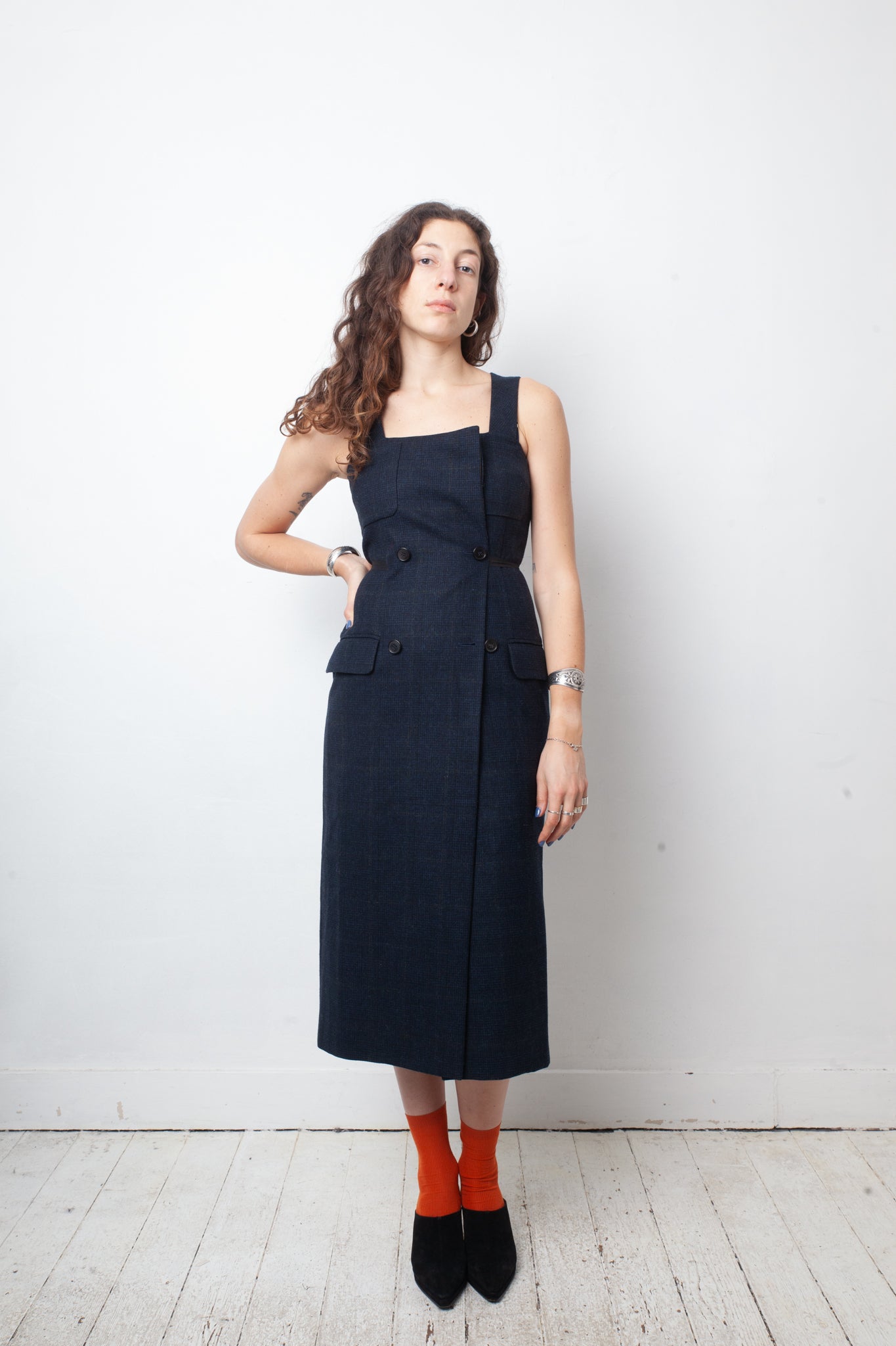 Maison Margiela white label FW 2014 dark blue wool tweed dress