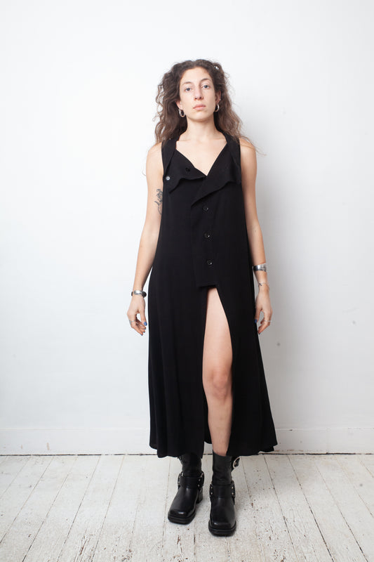 Yohji Yamamoto Y's 90's black long sleeveless gilet with double button closure