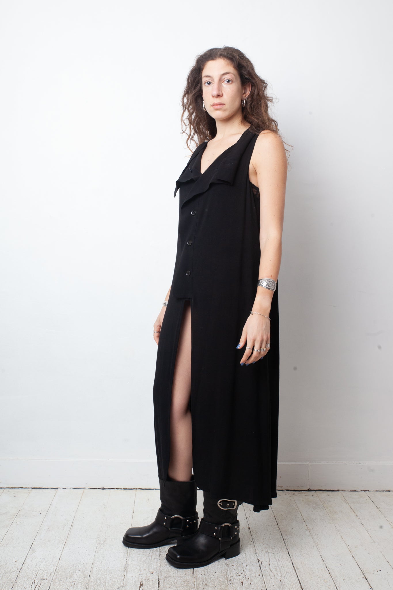 Yohji Yamamoto Y's 90's black long sleeveless gilet with double button closure