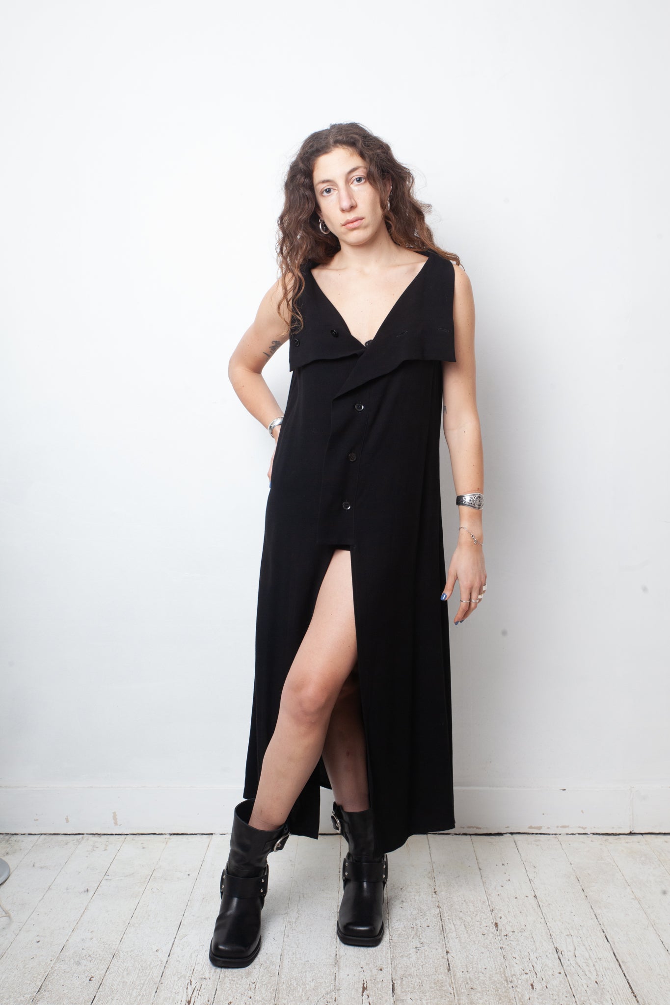 Yohji Yamamoto Y's 90's black long sleeveless gilet with double button closure