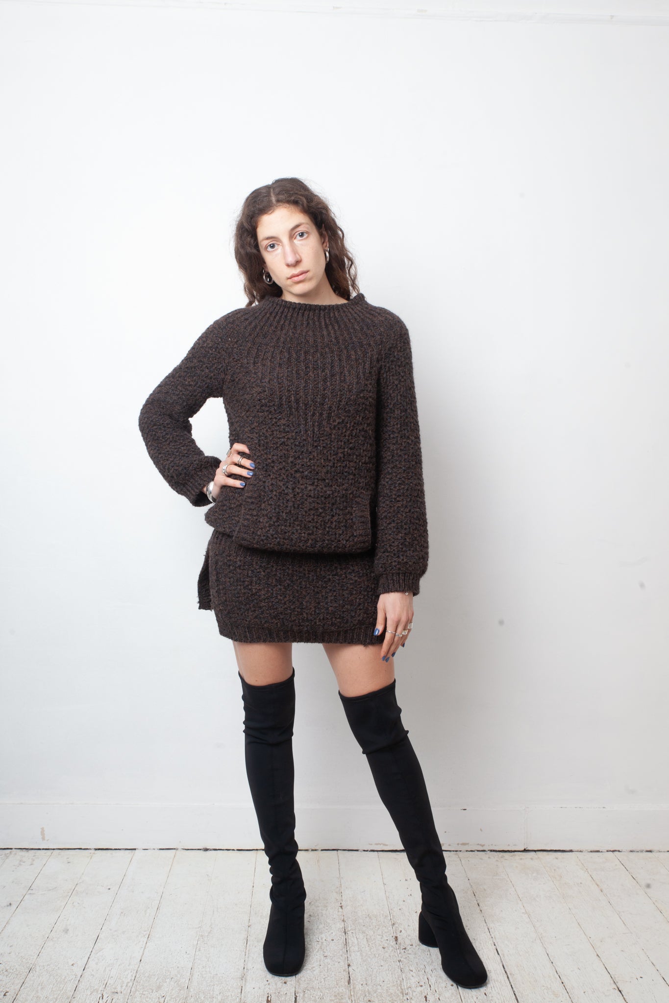 Veronique Branquinho FW 2004 brown wool knit tunic sweater
