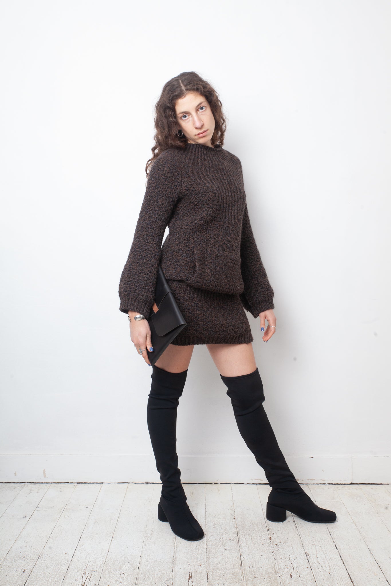 Veronique Branquinho FW 2004 brown wool knit tunic sweater