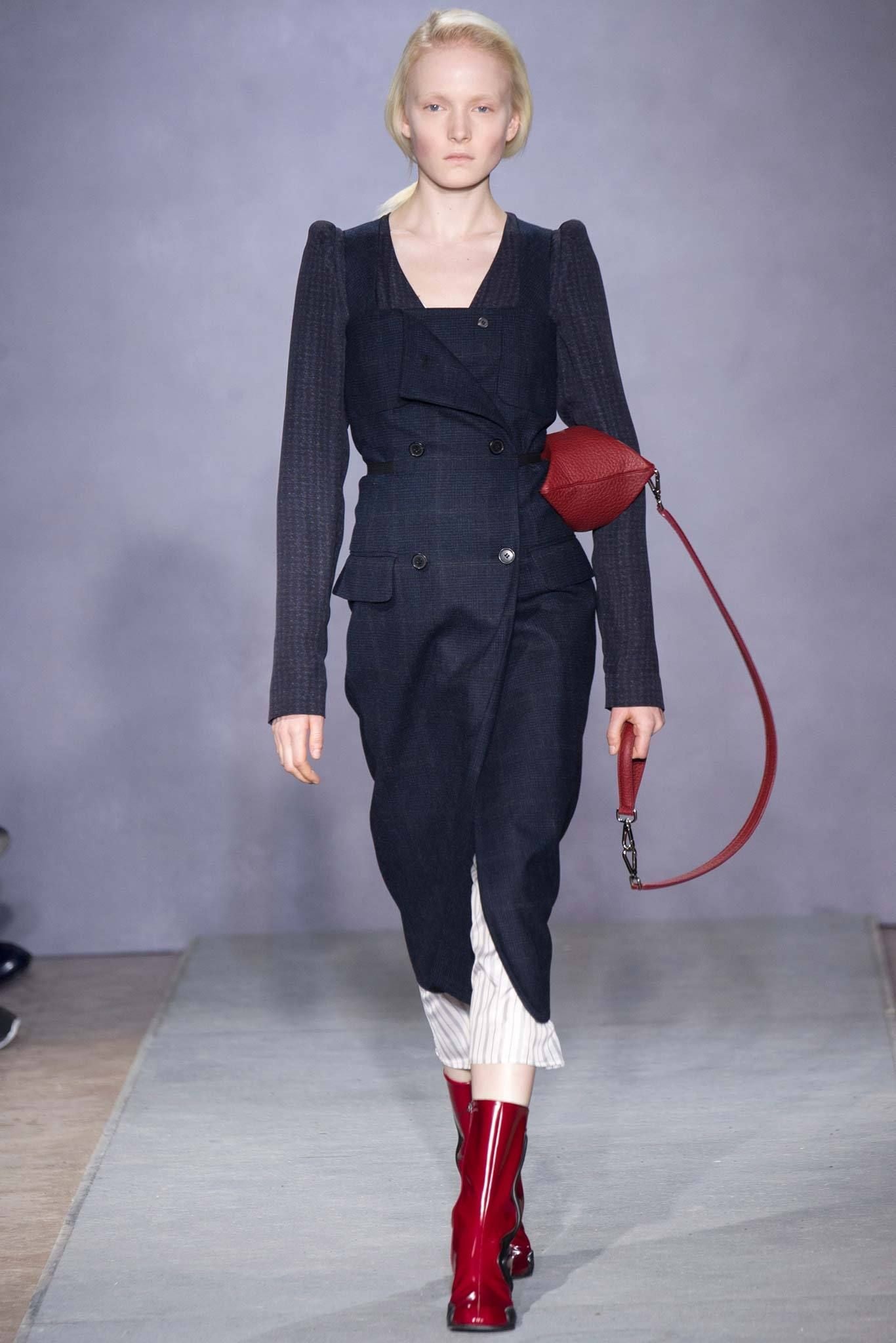 Maison Margiela white label FW 2014 dark blue wool tweed dress