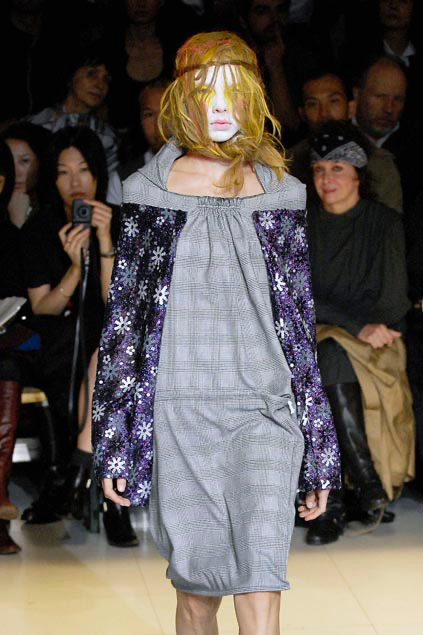 Comme des Garçons Spring 2008 glen check shirt with sequin sleeves and double hood
