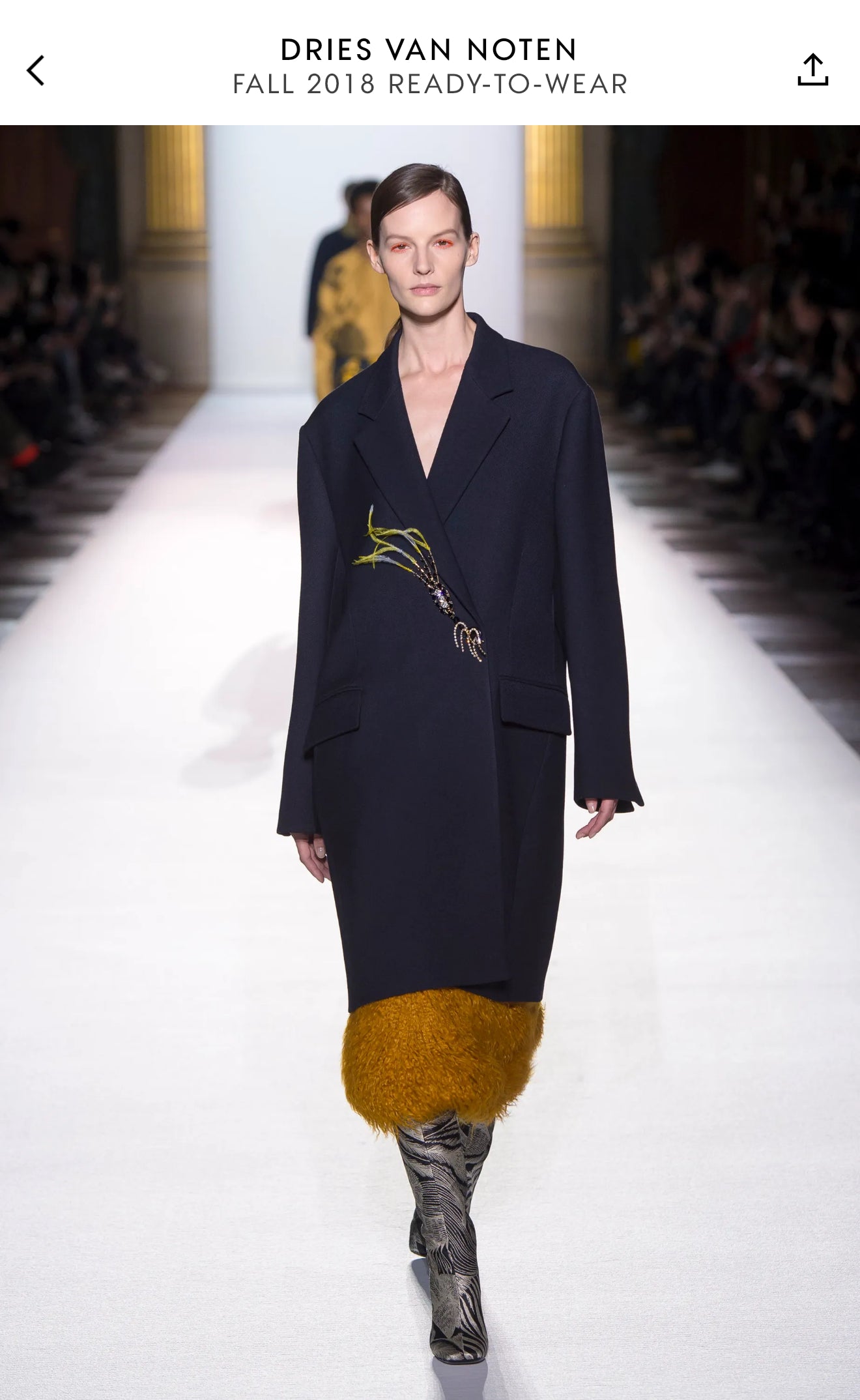 Dries van Noten FW 2018 hairy faux fur ochre skirt