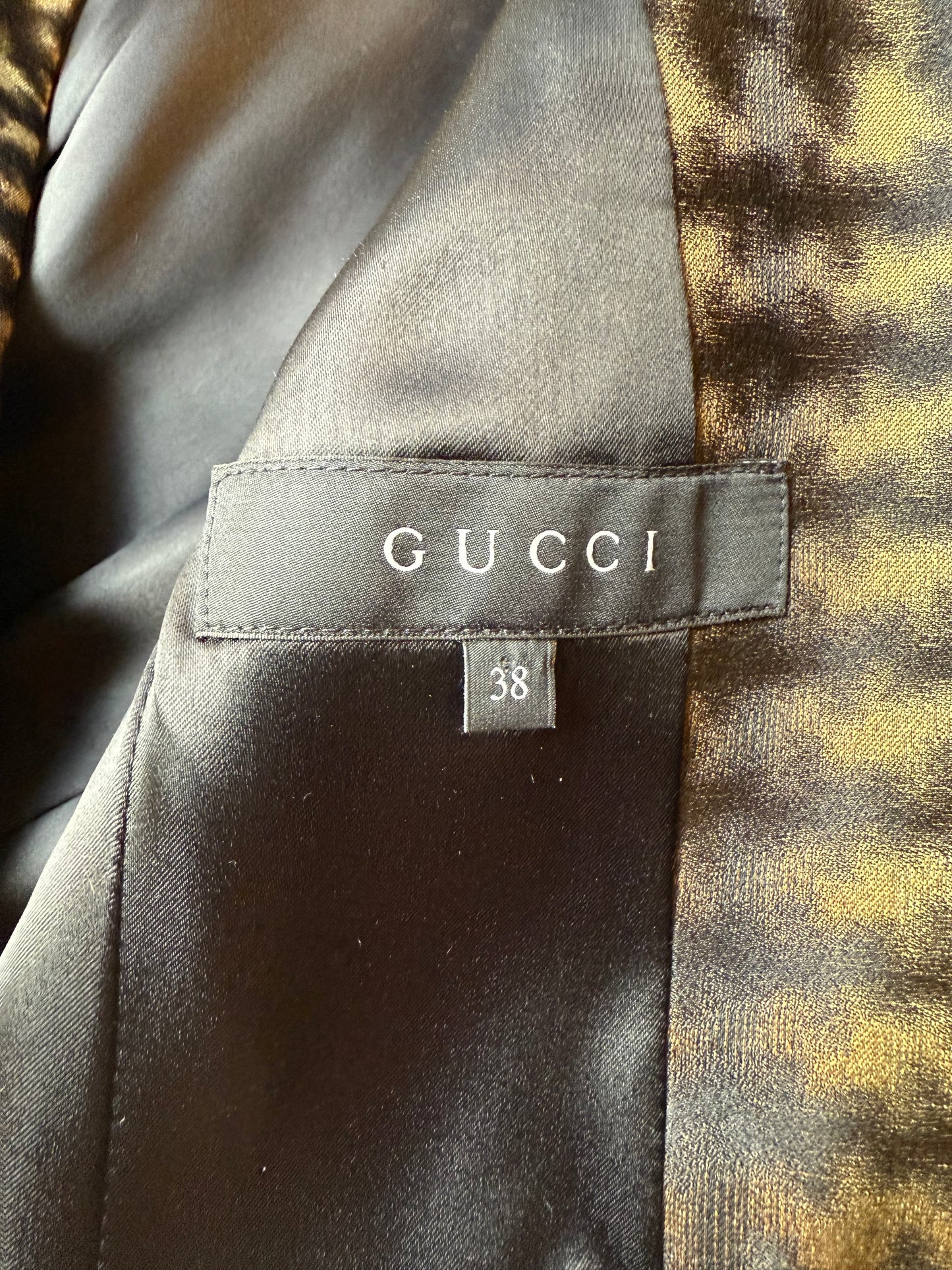 Gucci Fall 2013 silk iridescent houndstooth khaki blazer