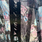 John Richmond 2000's silk black, blue & pink graphic printed shirt with lace detail