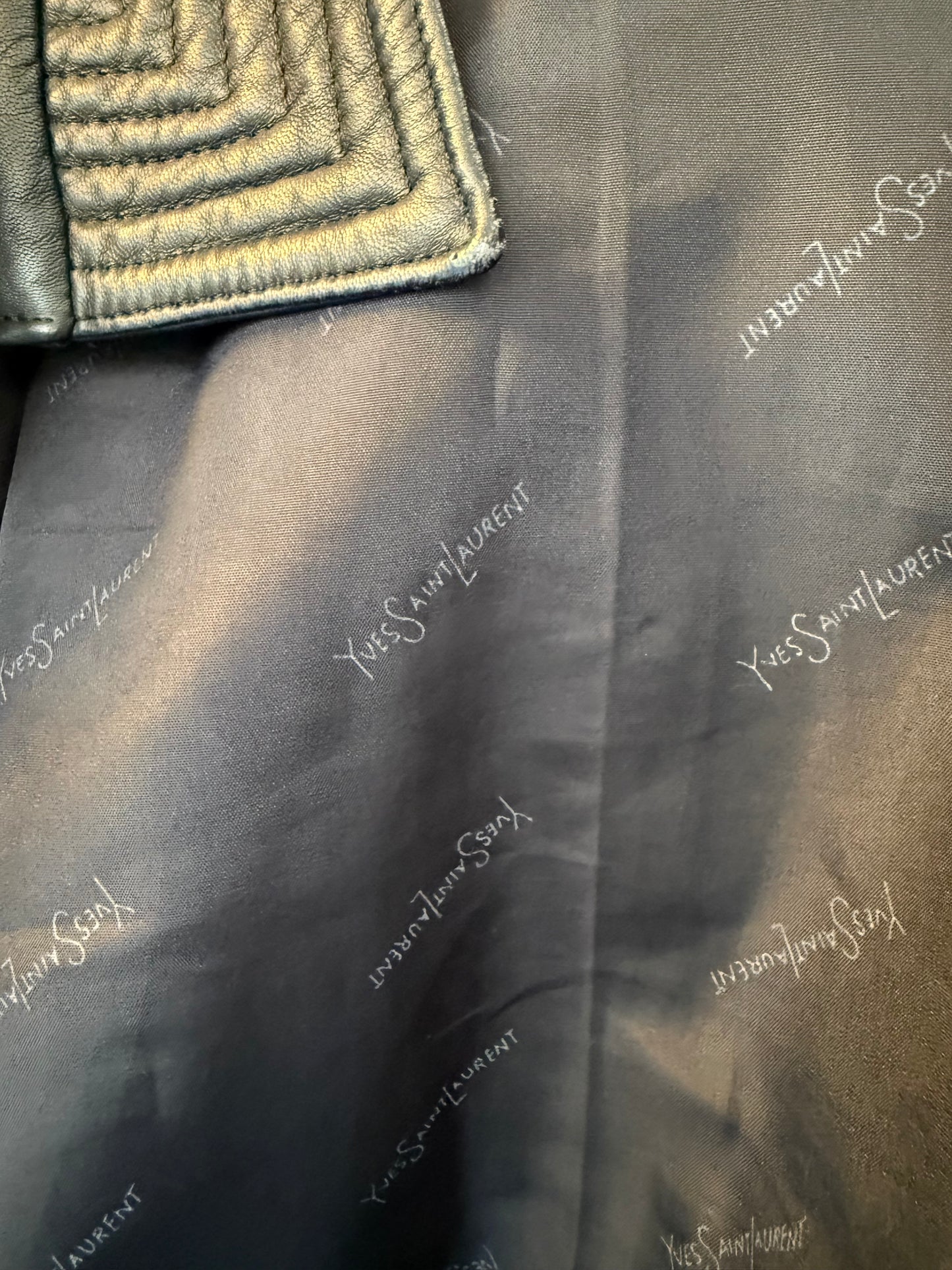 Yves Saint Laurent 80's black and white leather harlequin coat