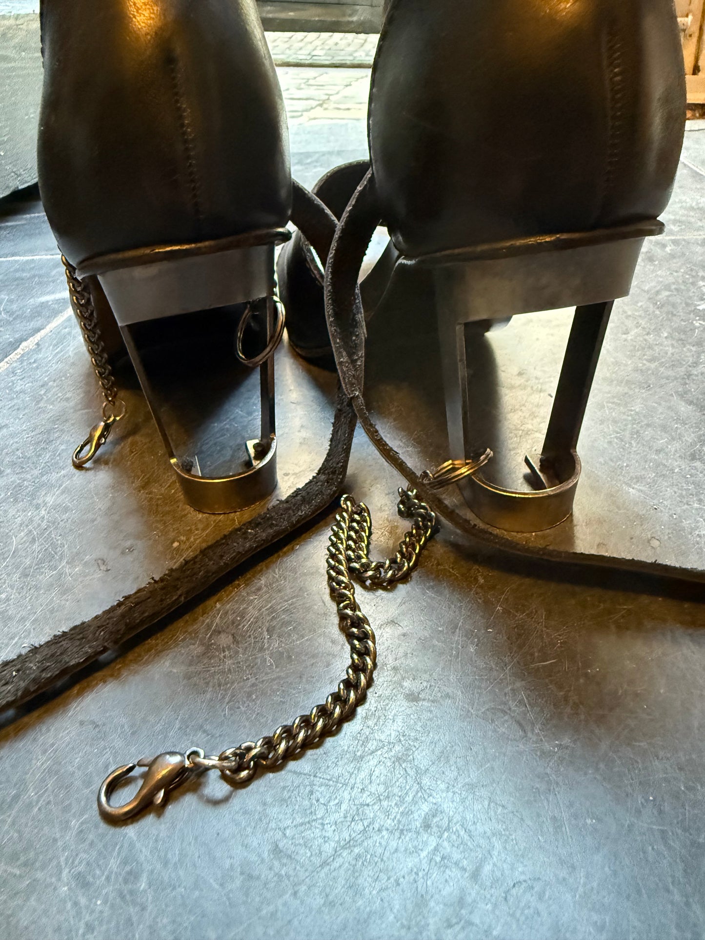 Dirk Bikkembergs 2000's open toe heels with chain and steel heel size 38