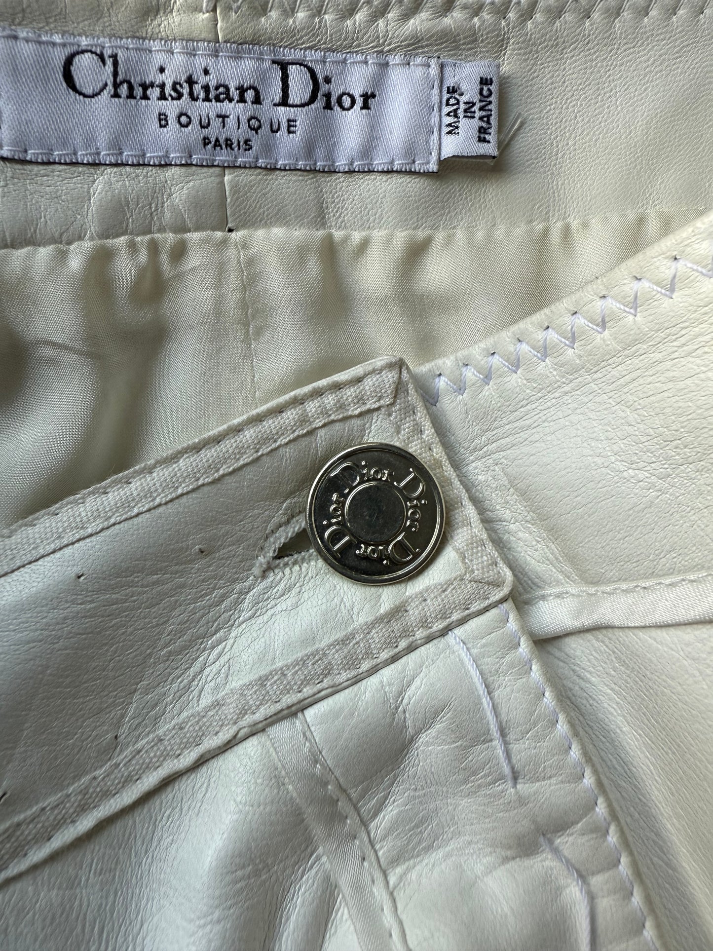 Dior 2000's white leather prototype pencil skirt with mesh detail