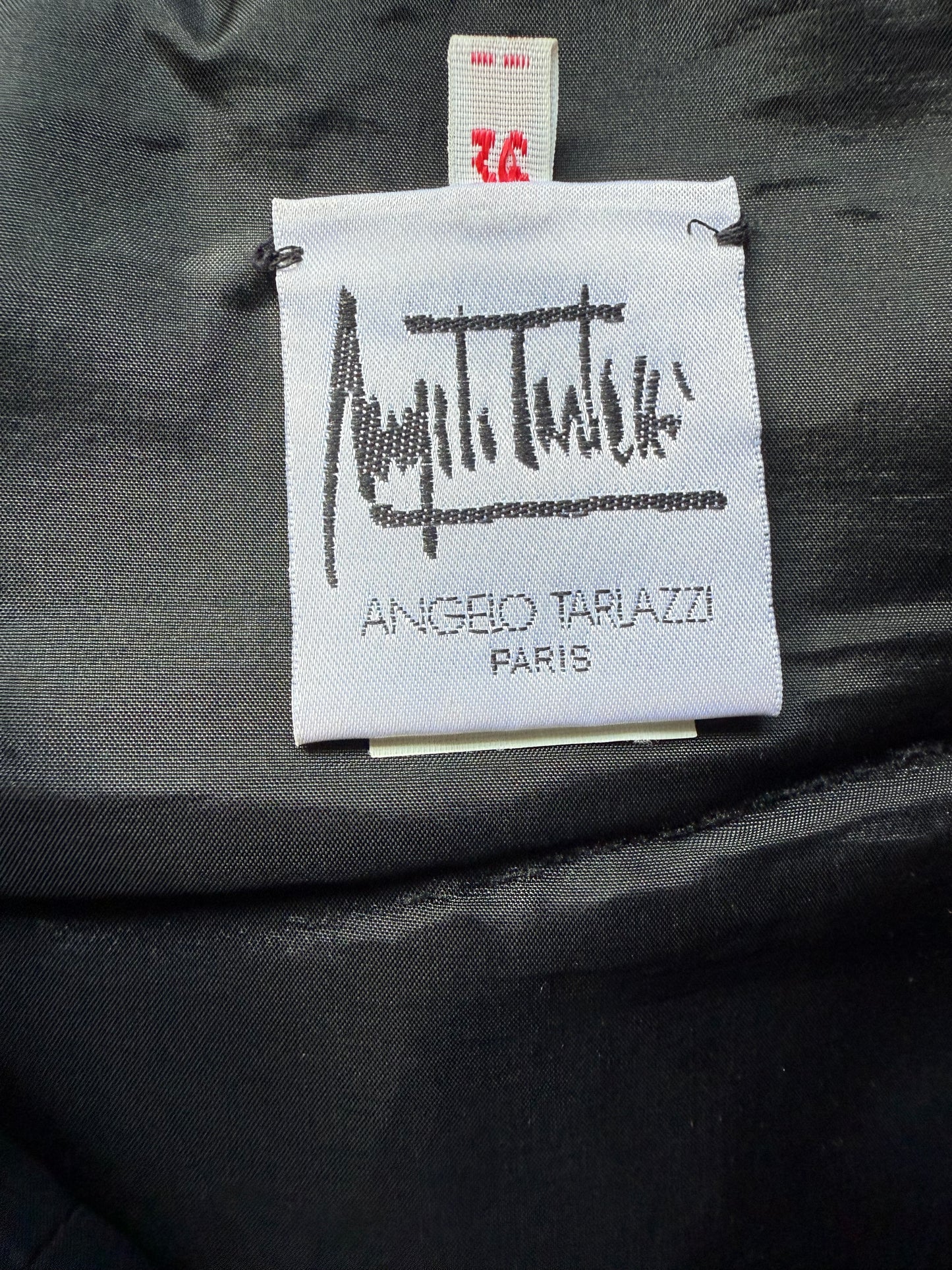 Angelo Tarlazzi 90's pinstripe black skirt suit with red leather waistband