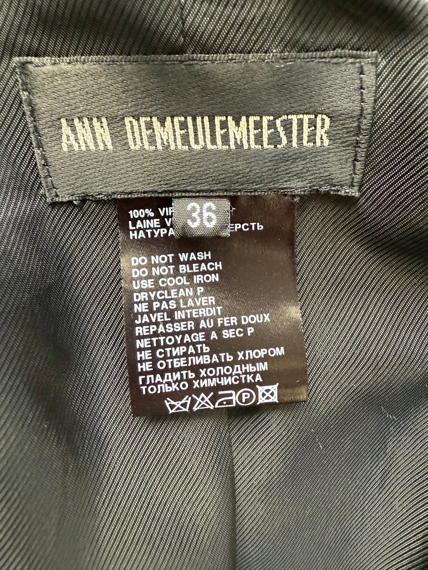 Ann Demeulemeester 2000's grey wool military style jacket with belt