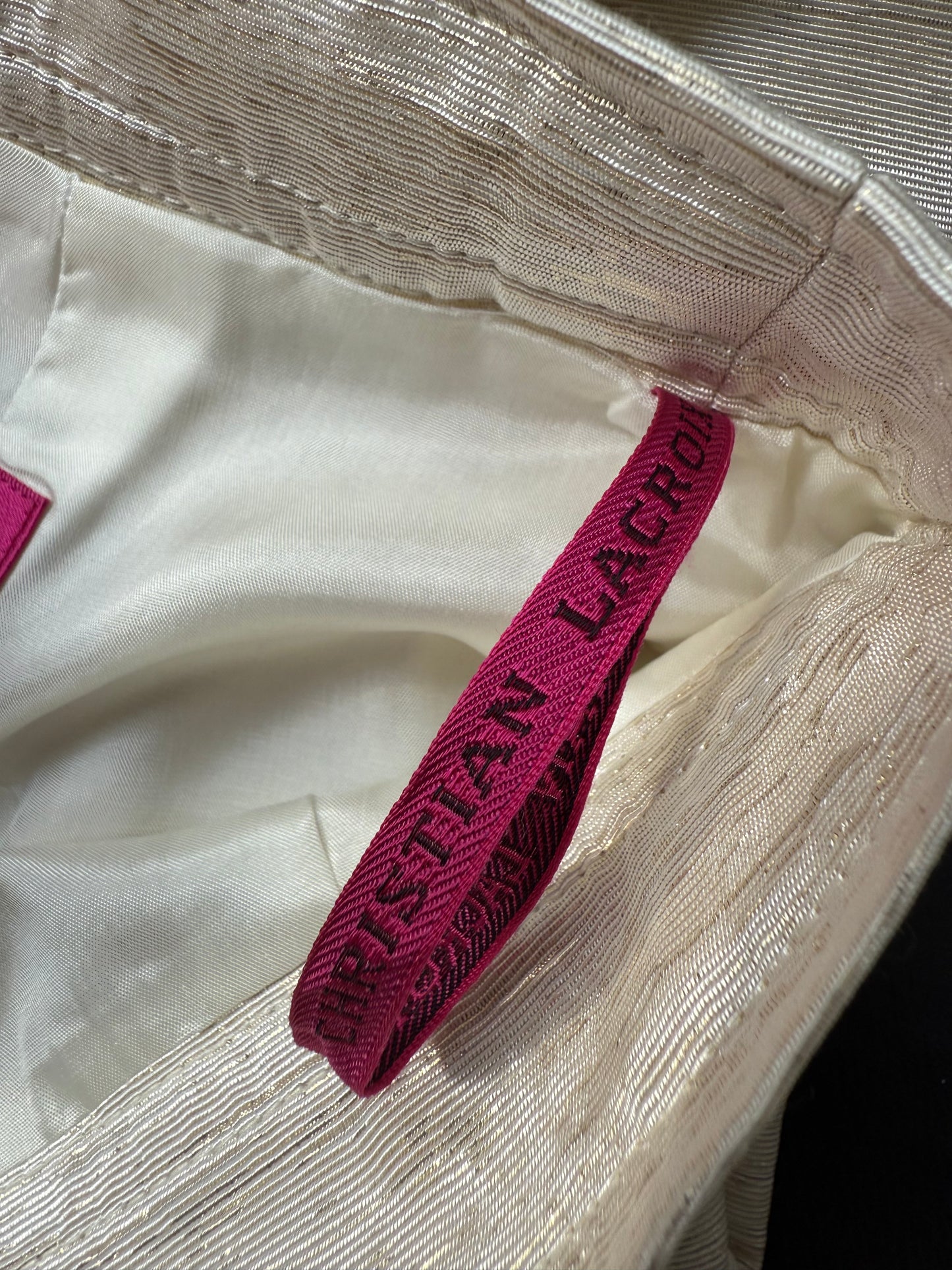 Christian Lacroix 1995 white and gold skirt suit with flower embroideries