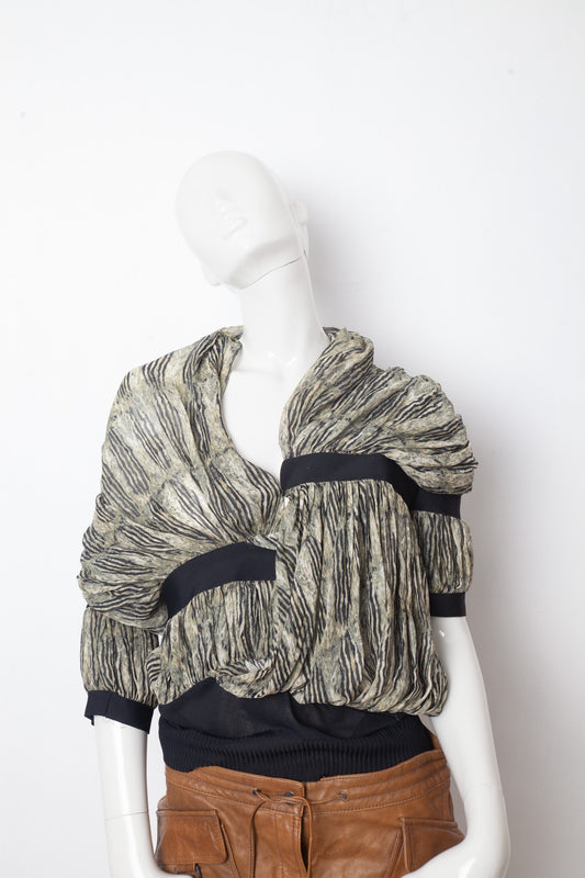 Balenciaga FW 2009 silk graphic print light green top