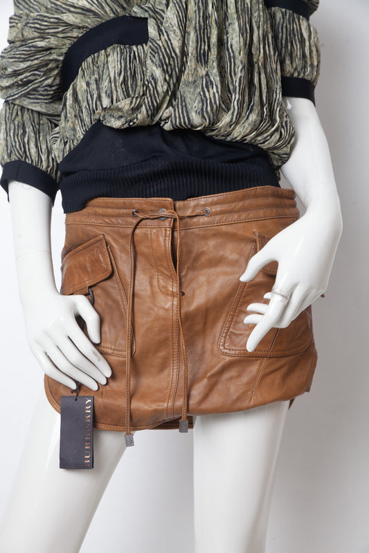 Burberry 2000's cognac leather miniskirt