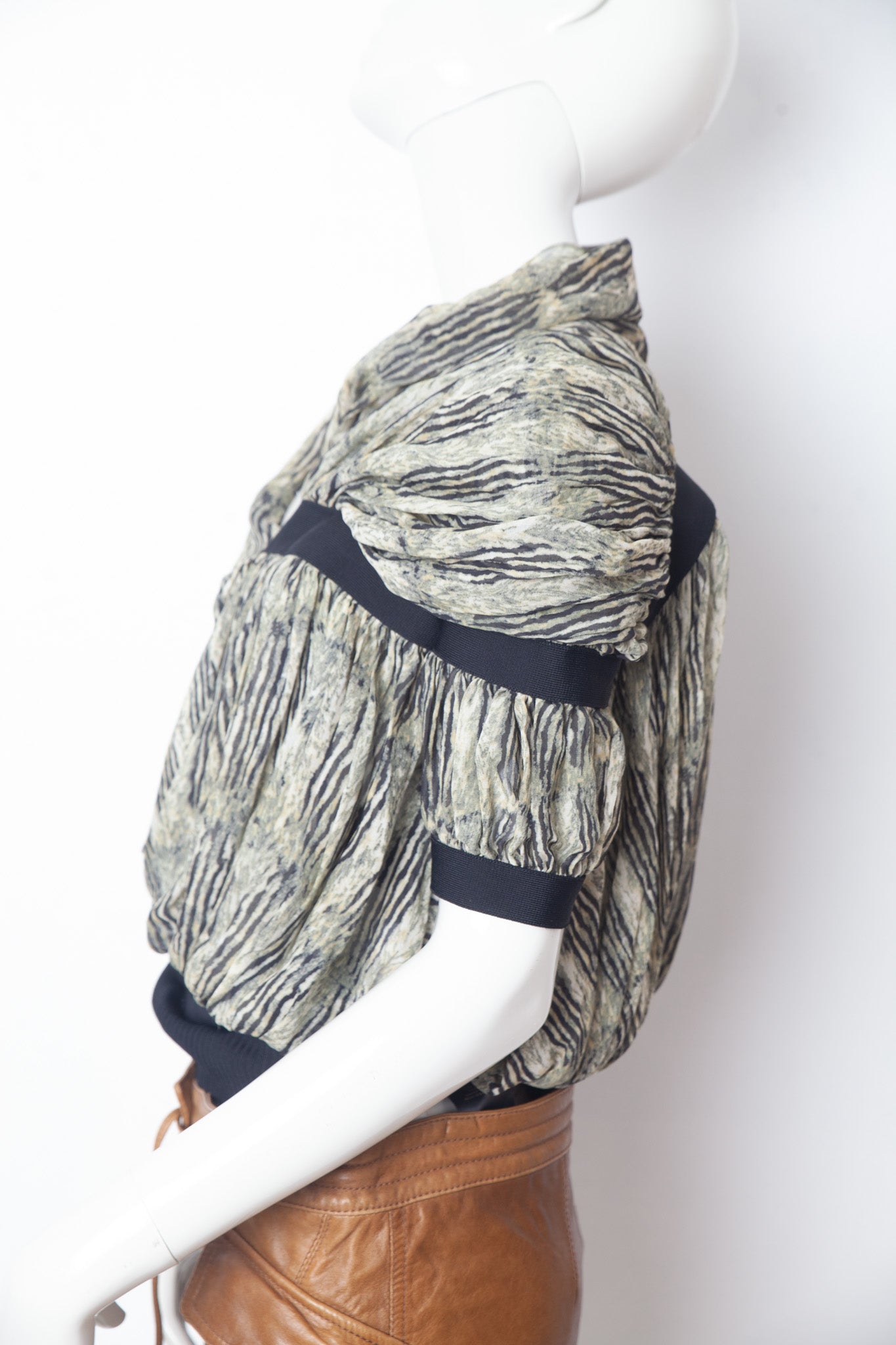 Balenciaga FW 2009 silk graphic print light green top