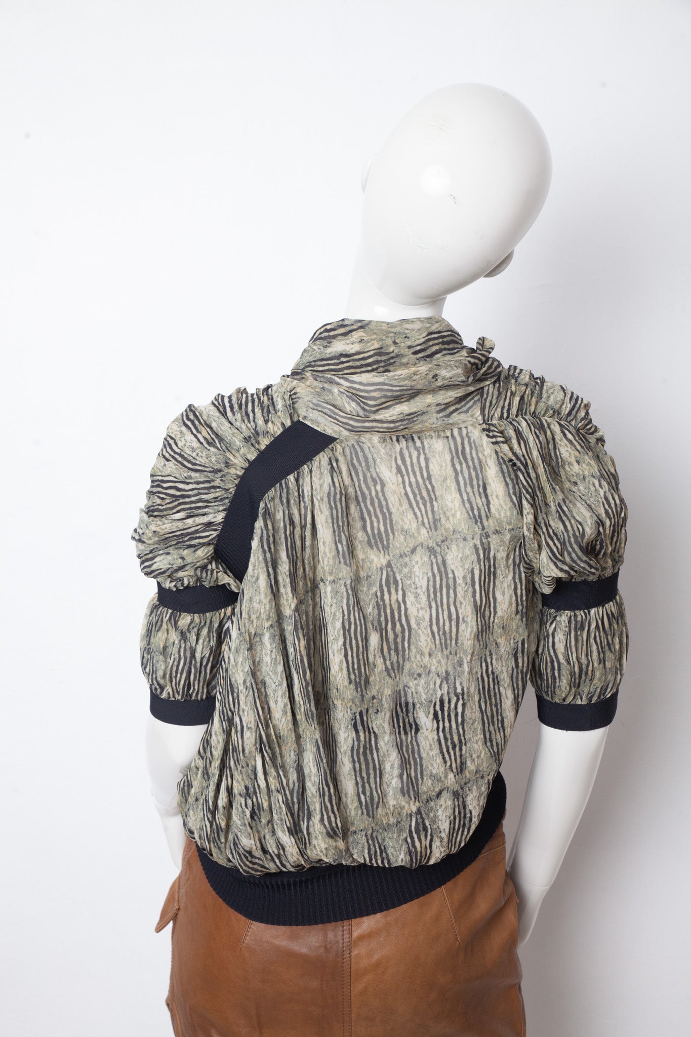 Balenciaga FW 2009 silk graphic print light green top