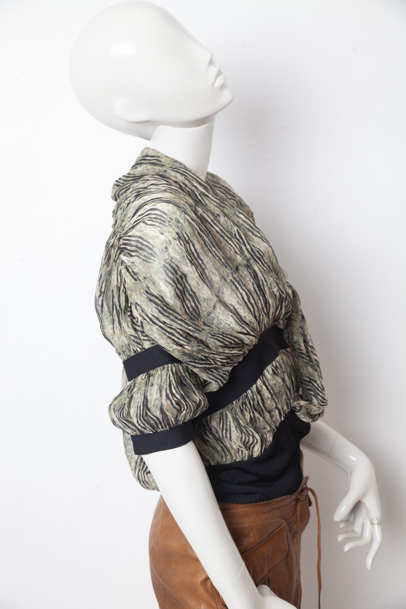 Balenciaga FW 2009 silk graphic print light green top