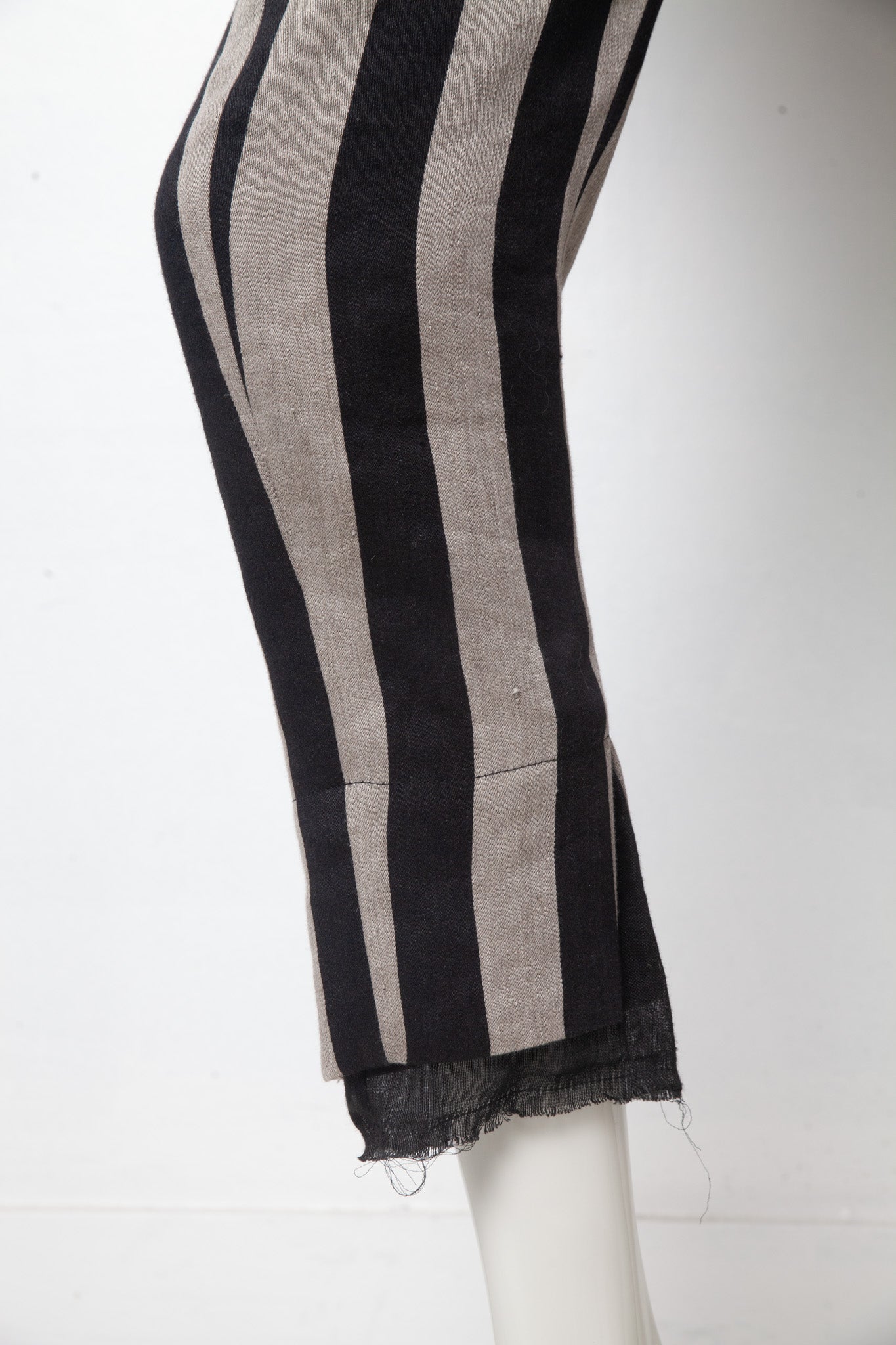 Ann Demeulemeester 2010's linen striped black and grey capri pants