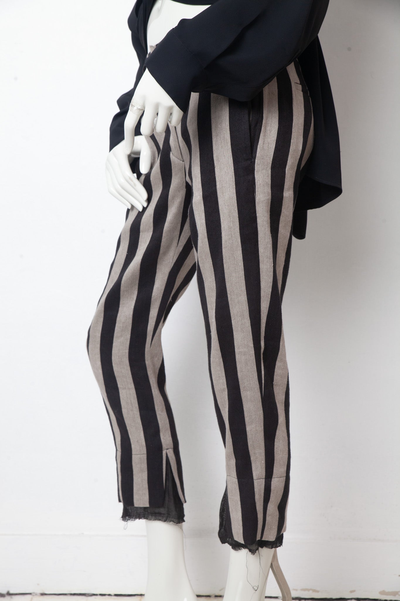 Ann Demeulemeester 2010's linen striped black and grey capri pants