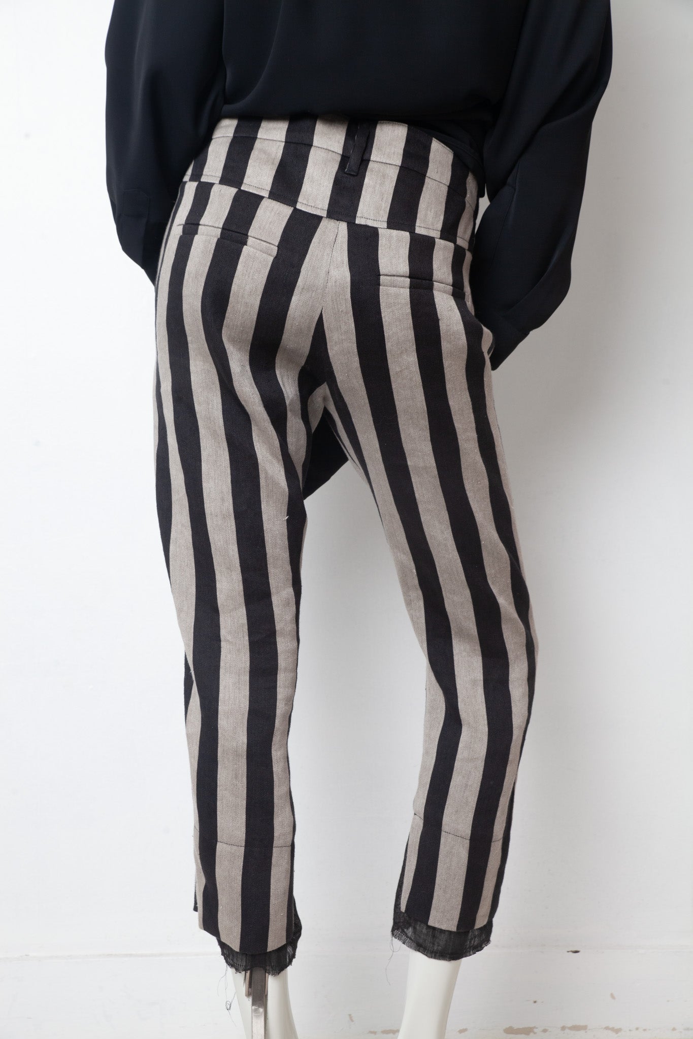 Ann Demeulemeester 2010's linen striped black and grey capri pants