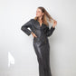 Exte 2000's dark blue silver leather maxi skirt