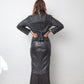 Exte 2000's dark blue silver leather maxi skirt